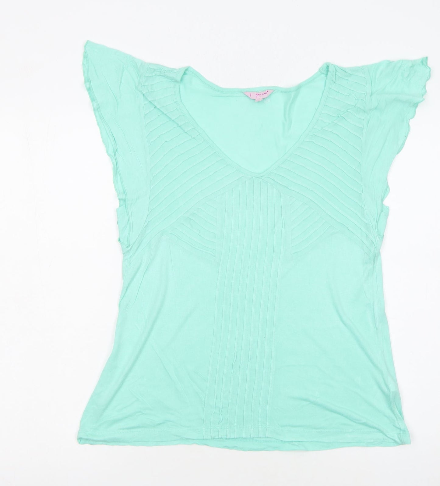 Marks and Spencer Women’s Green V-Neck Flutter Sleeve Viscose T-Shirt Size 12