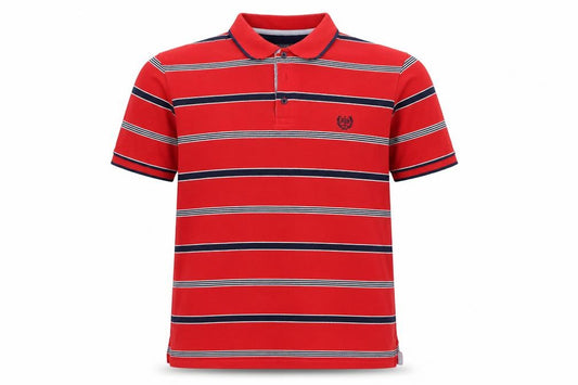 Atlantic Bay Red Striped Cotton Polo Shirt Men's L Casual