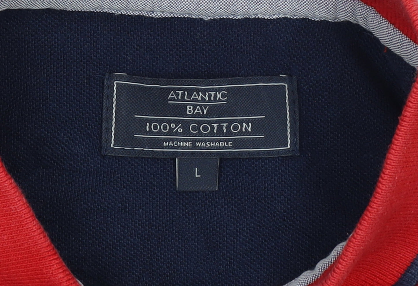 Atlantic Bay Red Striped Cotton Polo Shirt Men's L Casual