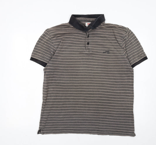 Levi’s Men’s Grey Striped Polo Shirt Size L Cotton Collared Top