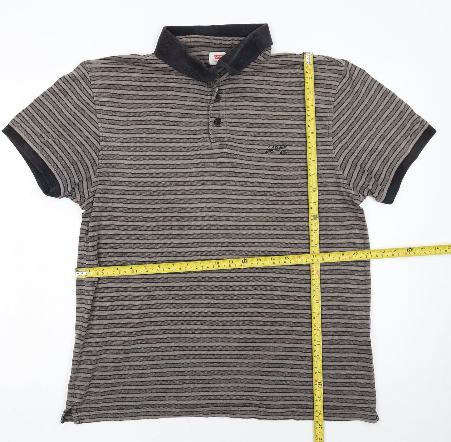 Levi’s Men’s Grey Striped Polo Shirt Size L Cotton Collared Top