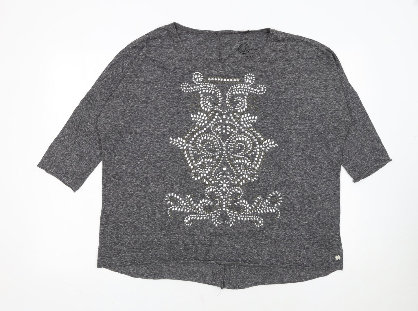 Lipsy Women’s Grey Beaded V-Neck 3/4 Sleeve Jersey T-Shirt Size L