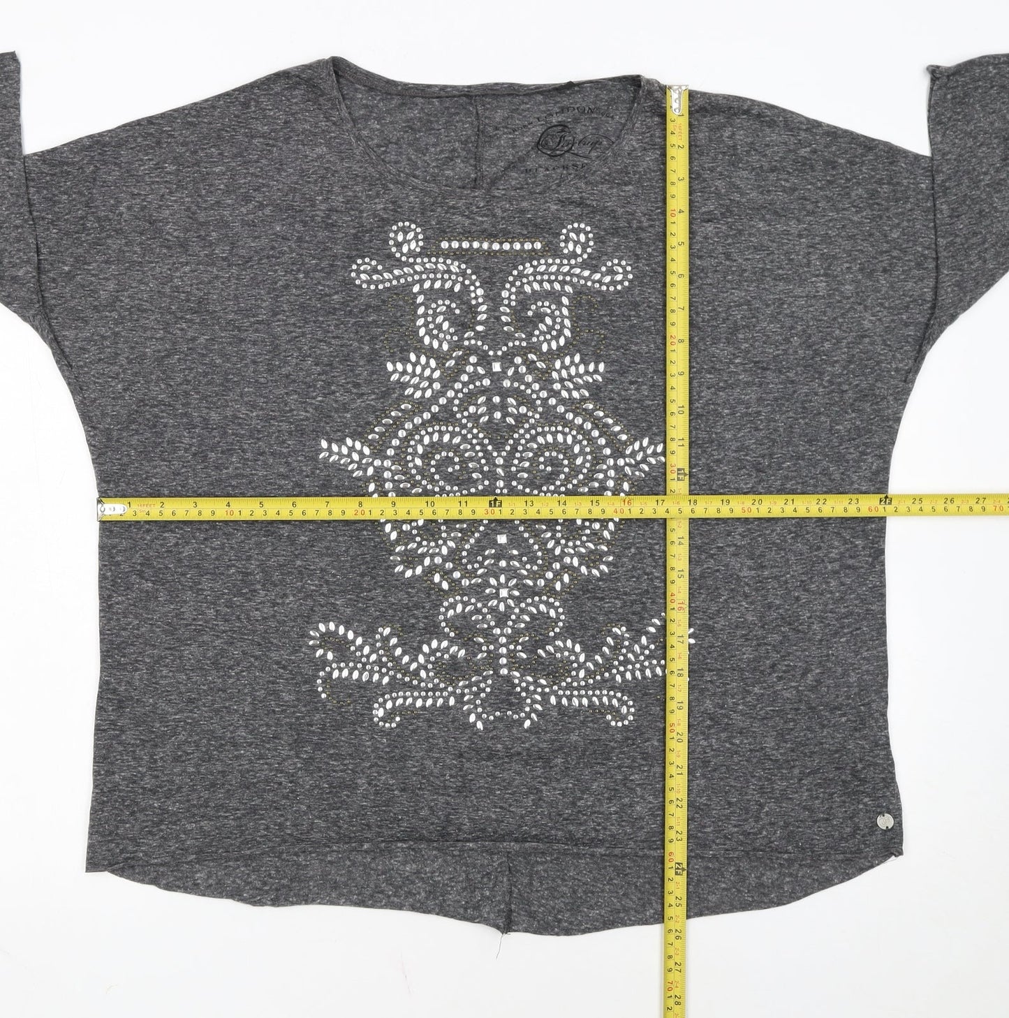Lipsy Women’s Grey Beaded V-Neck 3/4 Sleeve Jersey T-Shirt Size L