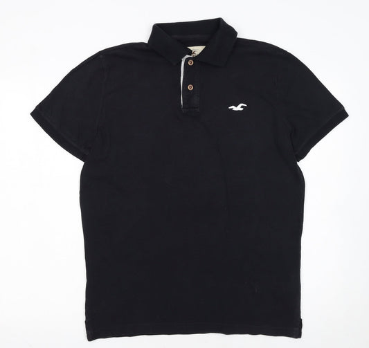 Hollister Men's Black Cotton Polo Shirt M Short Sleeve Logo