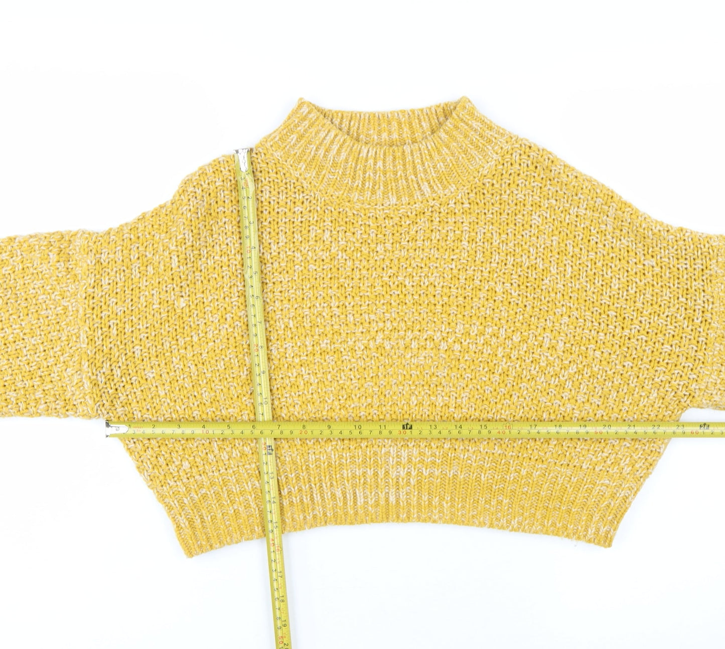 Topshop Women's Yellow Chunky-Knit Mock Neck Jumper Size 8