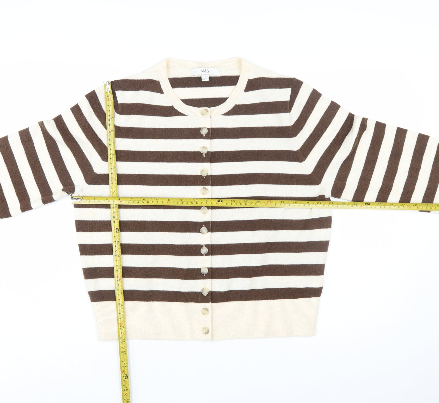 Marks and Spencer Womens Brown Stripe Cardigan L Knit Jumper