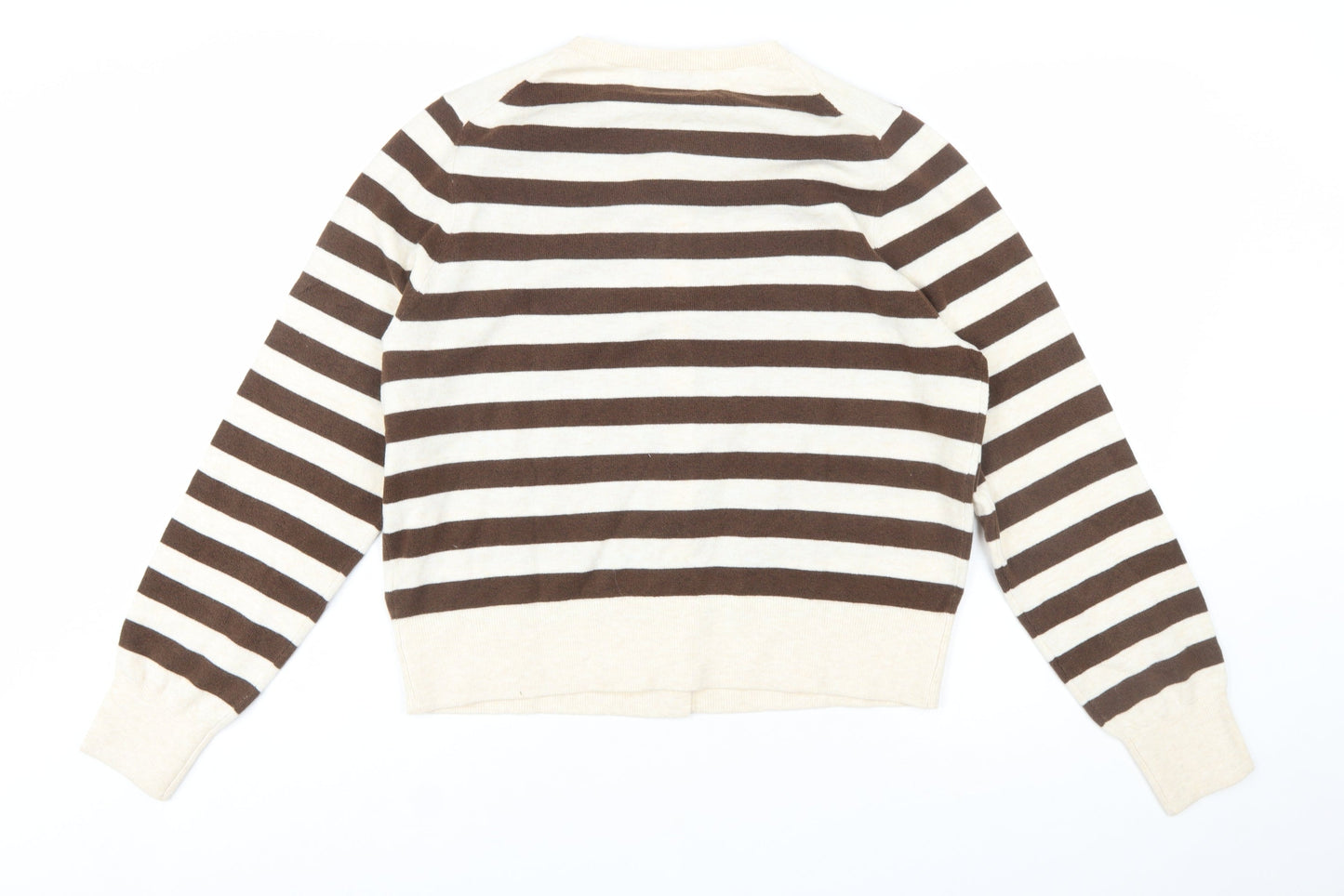 Marks and Spencer Womens Brown Stripe Cardigan L Knit Jumper