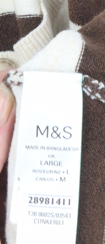 Marks and Spencer Womens Brown Stripe Cardigan L Knit Jumper