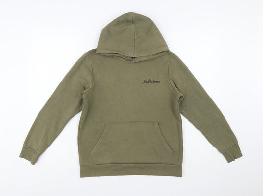 Jack & Jones Boys Green Pullover Hoodie Size 164 Cotton Blend Casual