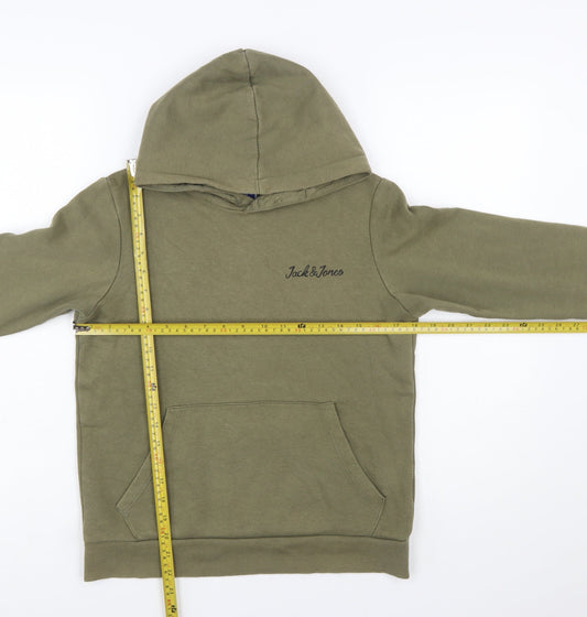Jack & Jones Boys Green Pullover Hoodie Size 164 Cotton Blend Casual
