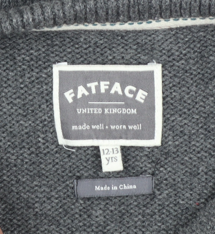 FatFace Boys Grey Dinosaur Jumper 12-13 Years Cotton Blend Crew Neck