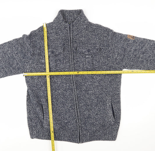Atlas For Men Blue Chunky Full Zip Wool Blend Men's Jumper Size L