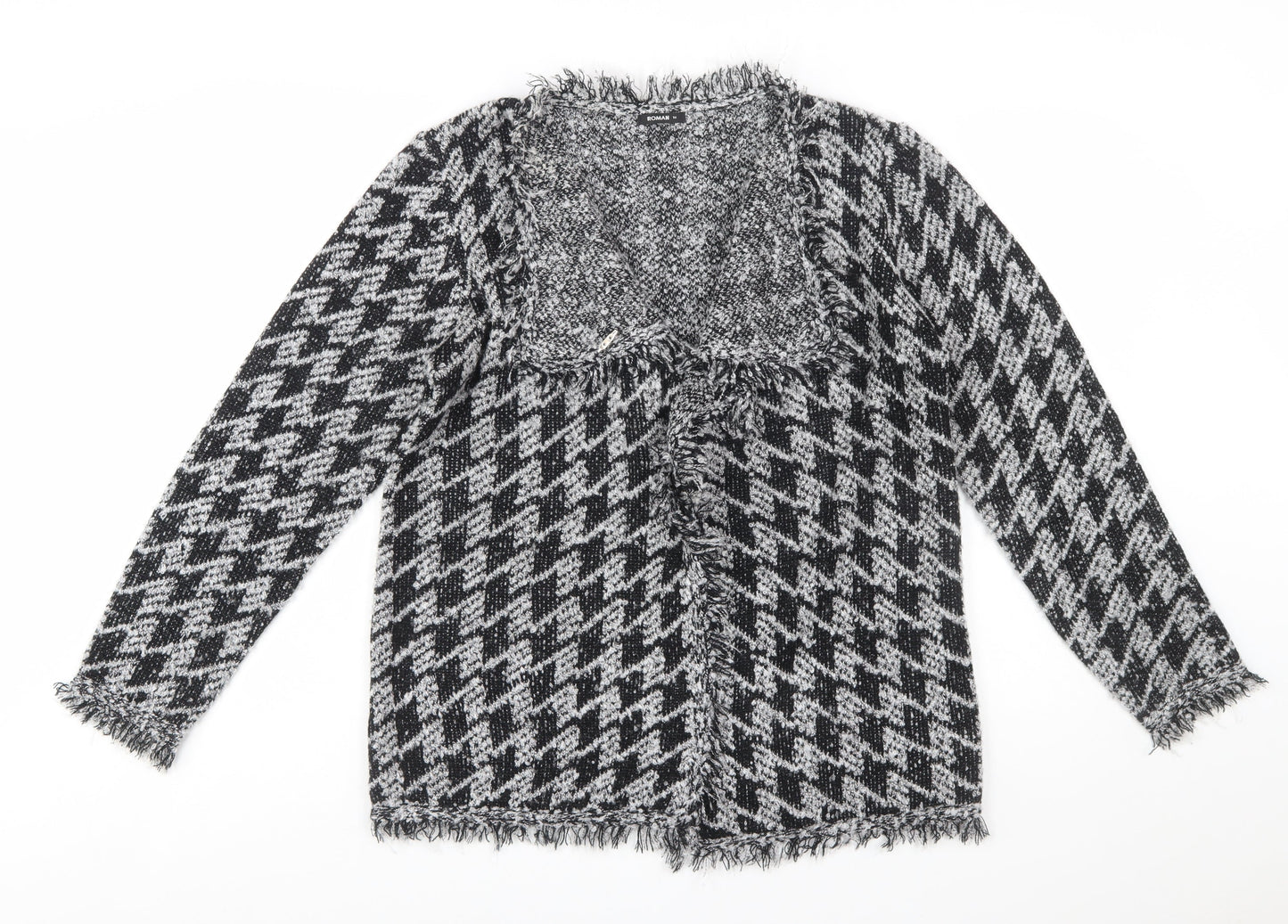 Roman Women’s Black & Grey Houndstooth Knit Long Sleeve Cardigan Size 14