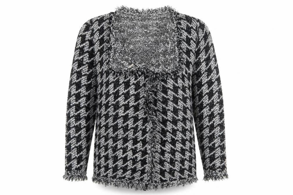 Roman Women’s Black & Grey Houndstooth Knit Long Sleeve Cardigan Size 14