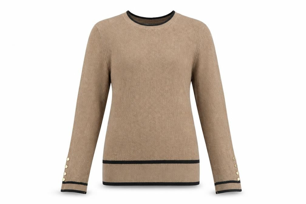 Marks & Spencer Womens Beige Crew Neck Button Cuff Jumper Size 12