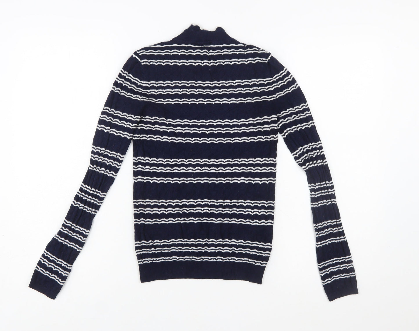 Miss Selfridge Women Blue Striped Mock Neck Slim Fit Jumper Size 8