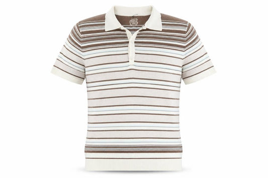Burton Mens Beige Brown Striped Polo Shirt L Cotton Classic Fit