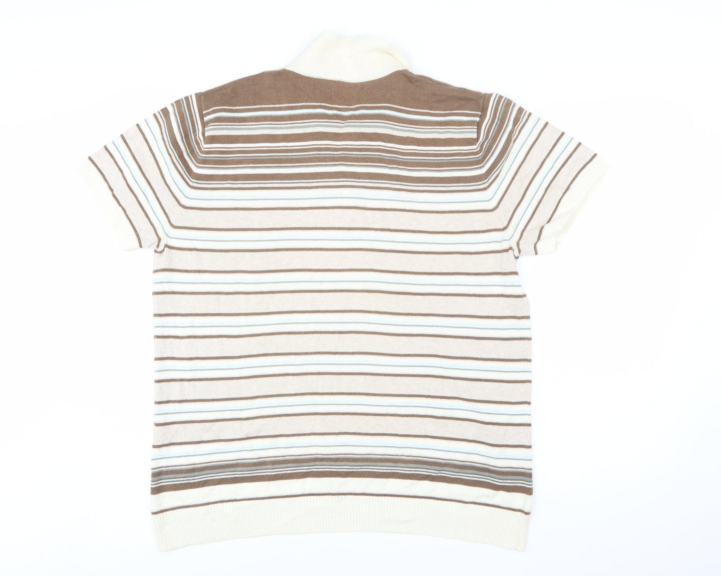 Burton Mens Beige Brown Striped Polo Shirt L Cotton Classic Fit