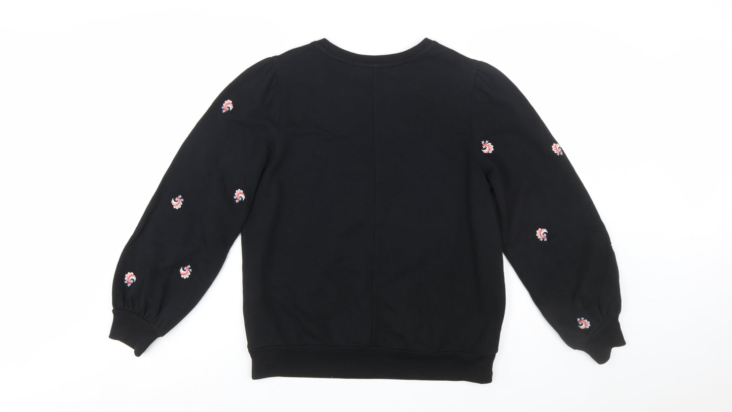Marks and Spencer Per Una Womens Black Embroidered Cotton Sweatshirt Size 12