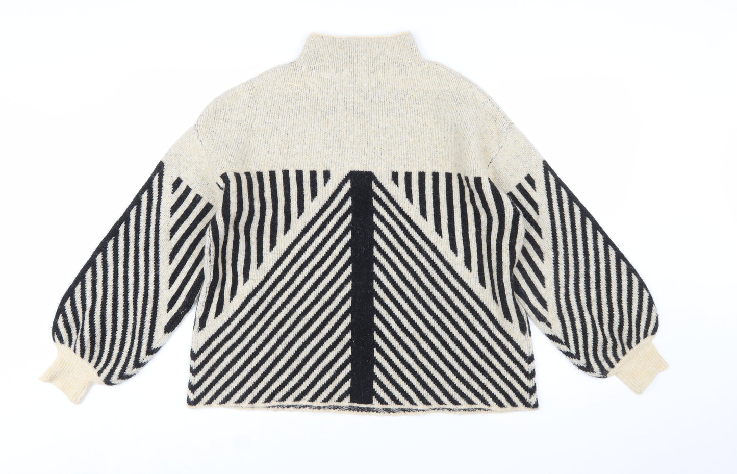 Peppercorn Womens Beige Black Geometric Knit Mock Neck Jumper Size S