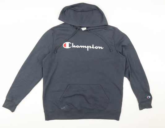 Champion Men's Black Large Pullover Hoodie with Logo Print