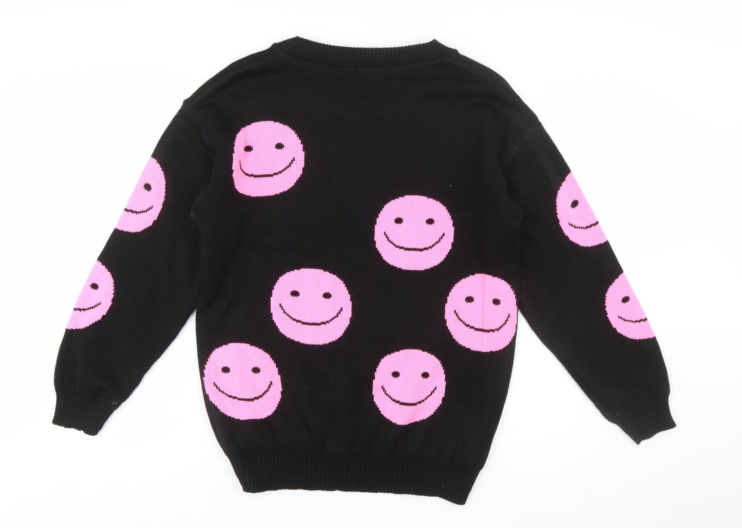 Lyza Fashion Women's Black Pink Smiley Pullover Jumper Size S