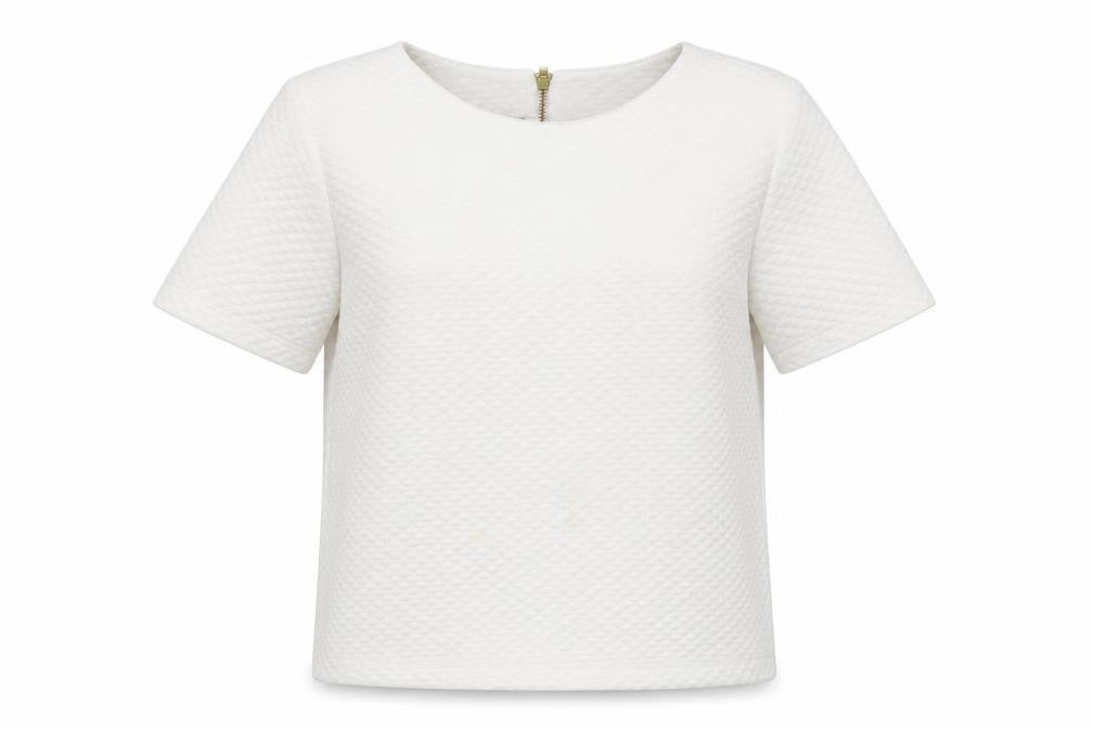 Hush Women Ivory Textured Zip Back Short Sleeve Blouse Size 14