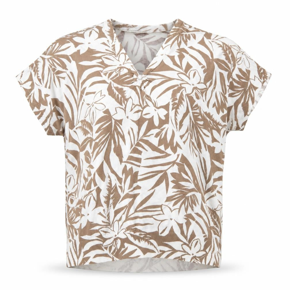 Brenda Edwards Women’s Beige Floral Tunic Blouse L Relaxed Fit