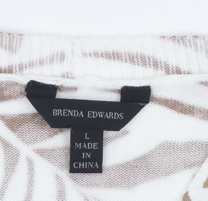Brenda Edwards Women’s Beige Floral Tunic Blouse L Relaxed Fit