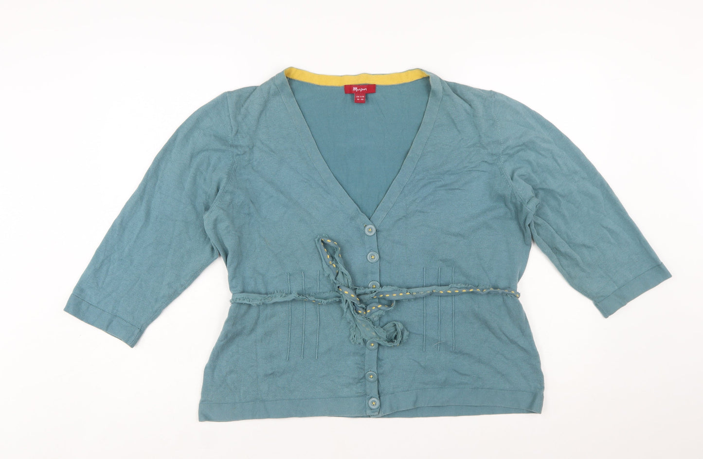 Monsoon Women Blue Cotton Blend Cardigan Size 20 V-Neck