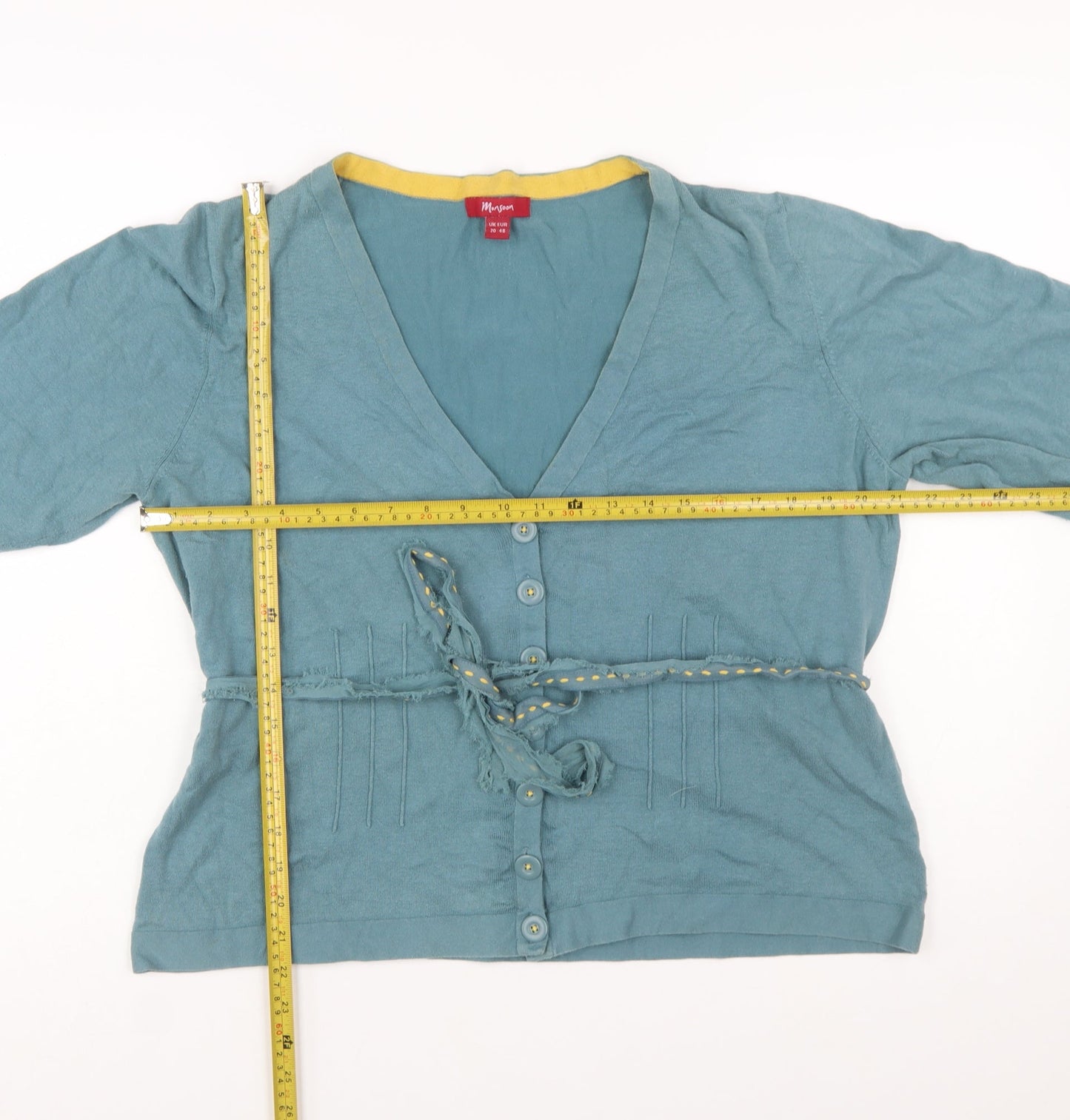 Monsoon Women Blue Cotton Blend Cardigan Size 20 V-Neck