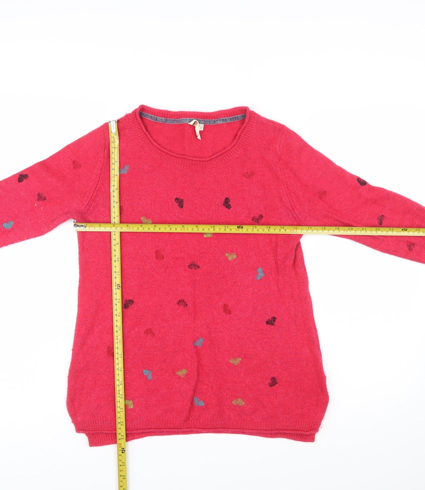 White Stuff Women’s Pink Heart Wool Cashmere Crew Neck Jumper Size 10