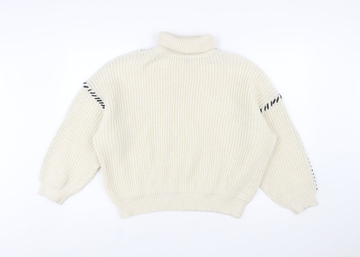 Boohoo Women Ivory High Neck Chunky Knit Relaxed Jumper M
