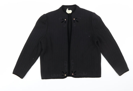 Bellino Women's Black Wool Blend Embroidered Cardigan Size 12