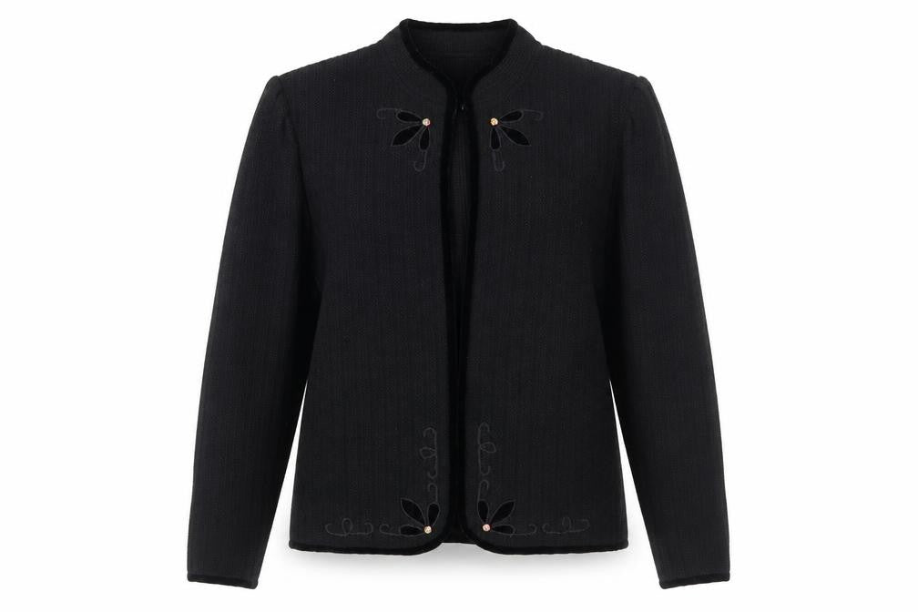 Bellino Women's Black Wool Blend Embroidered Cardigan Size 12