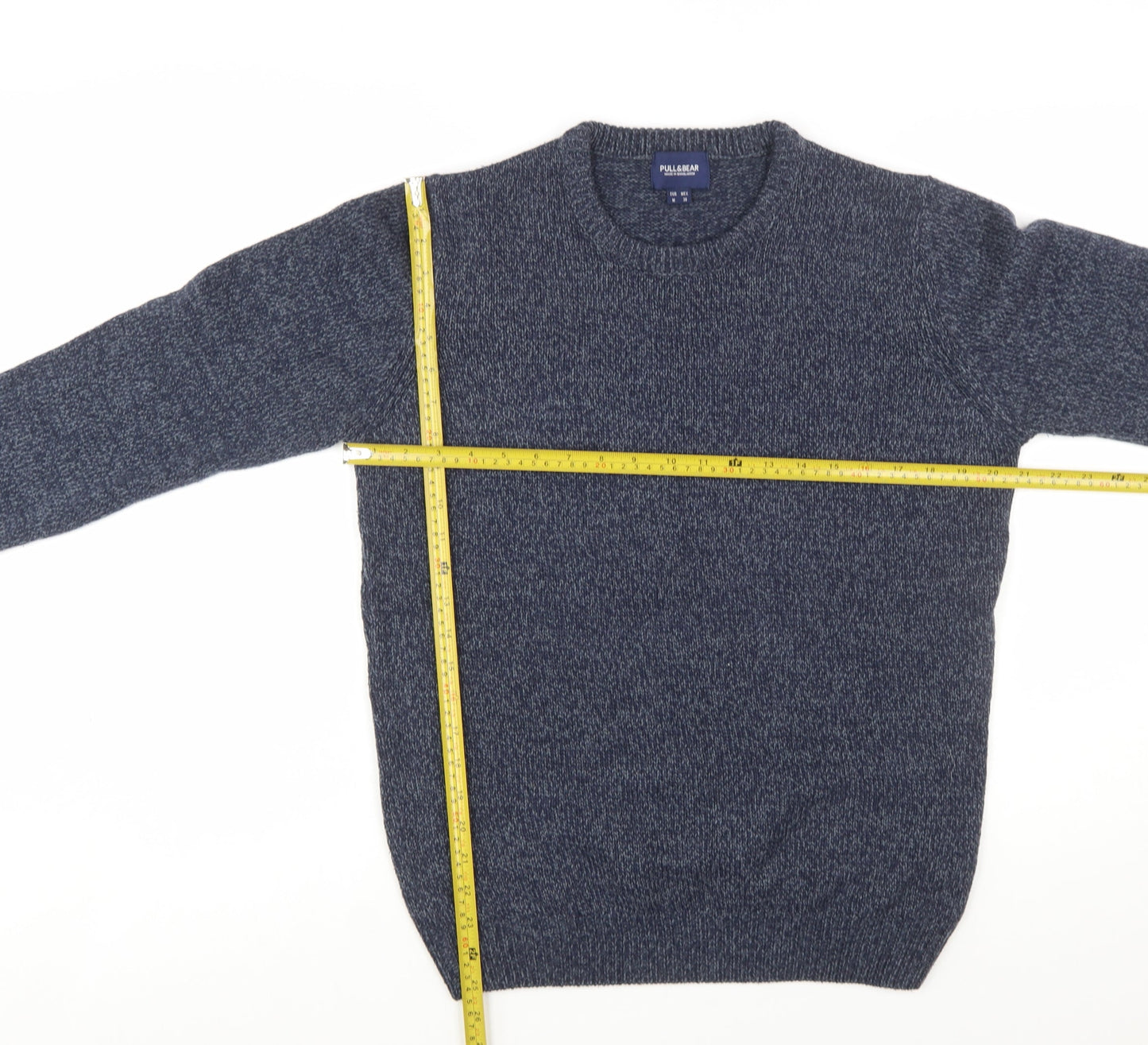 Pull&Bear Men's Blue Knit Crew Neck Jumper Size M