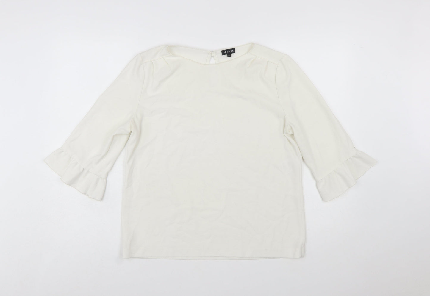 Jaeger Women's Ivory 3/4 Sleeve Ruffle Blouse Size 12