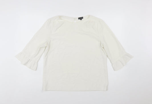 Jaeger Women's Ivory 3/4 Sleeve Ruffle Blouse Size 12