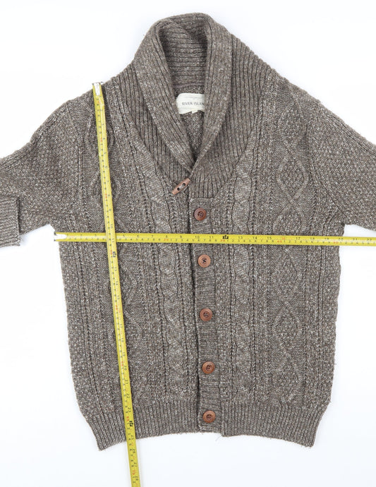River Island Men's Brown Cable Knit Shawl Collar Cardigan Size S