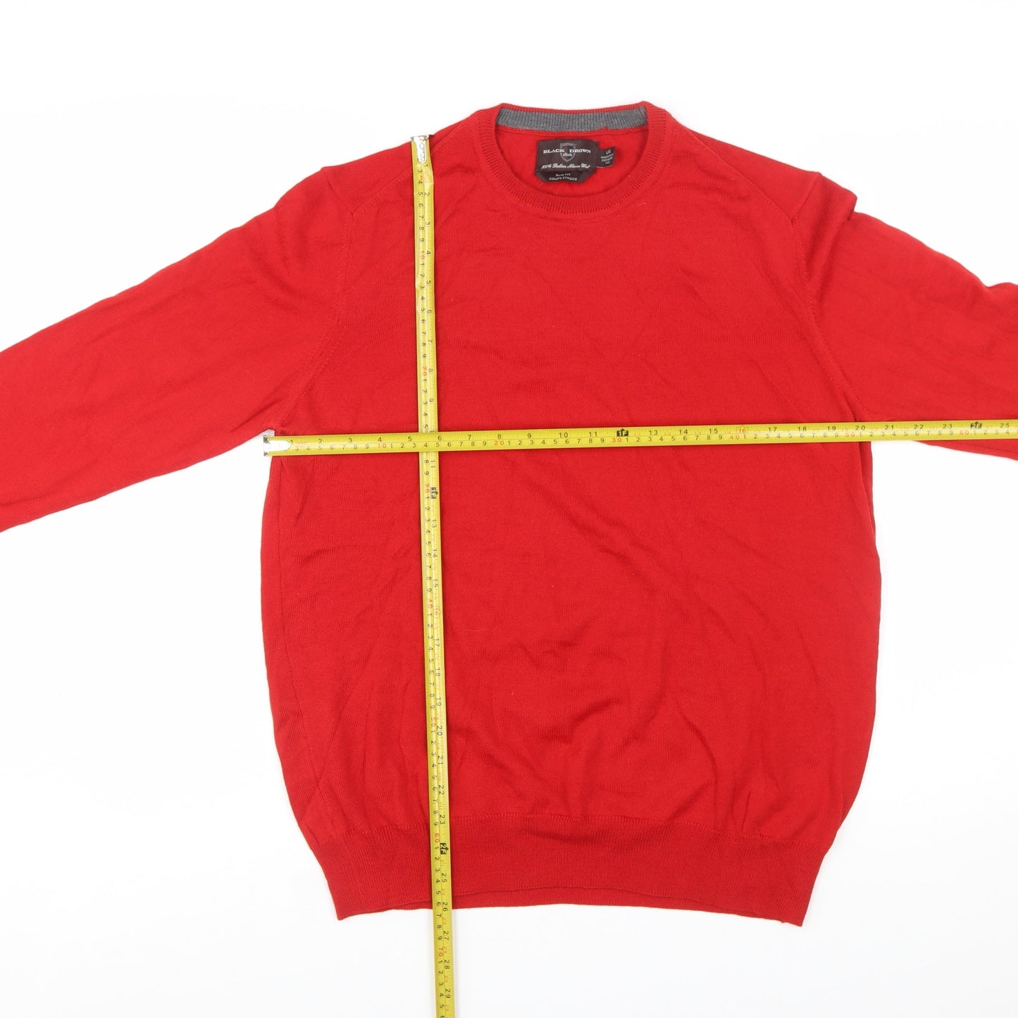 Black Brown 1826 Men's Red Wool Slim Fit Pullover Jumper L