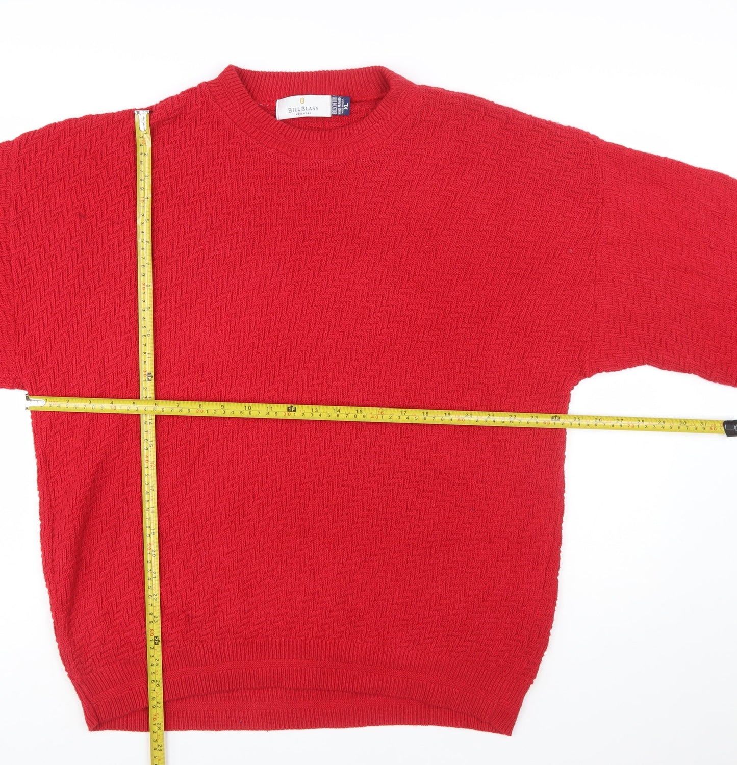 Bill Blass Mens Red Cotton Crew Neck Knit Jumper XL