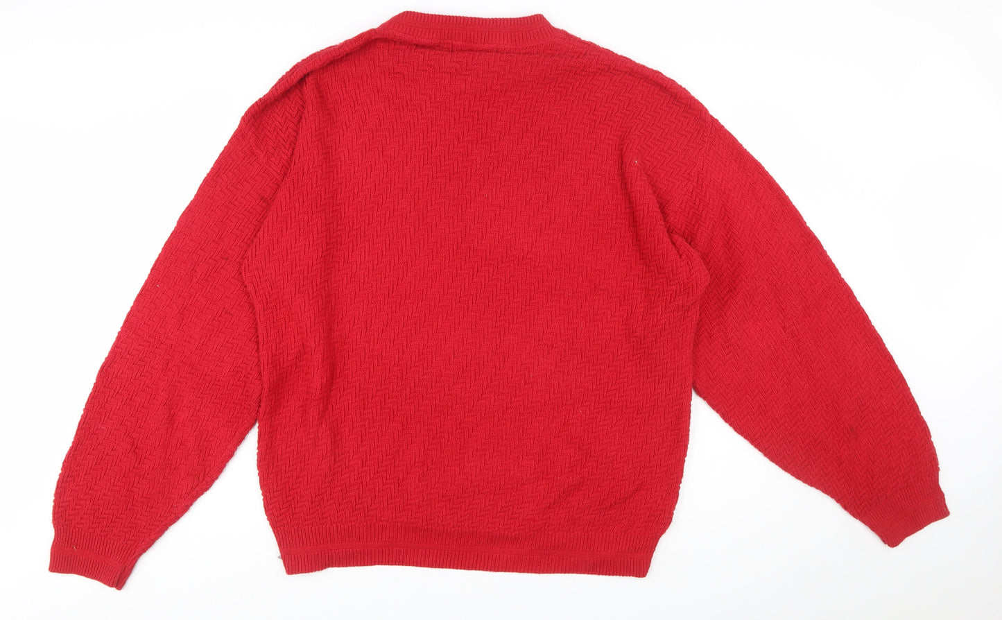 Bill Blass Mens Red Cotton Crew Neck Knit Jumper XL
