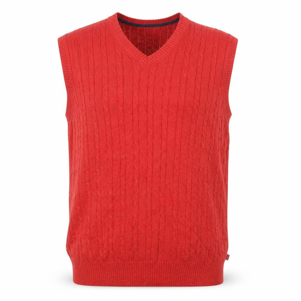 IZOD Men’s Red Cotton Cable Knit Sleeveless V-Neck Jumper Vest XL