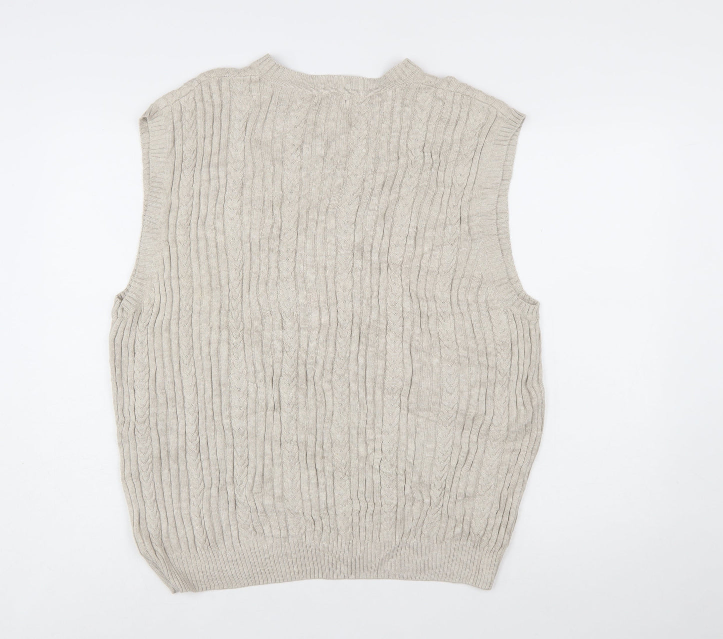 IZOD Men’s Beige Cotton Cable Knit Golf Vest L V-Neck Jumper