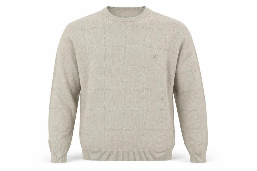 IZOD Men Beige Cotton Check Knit Crew Neck Pullover Jumper M