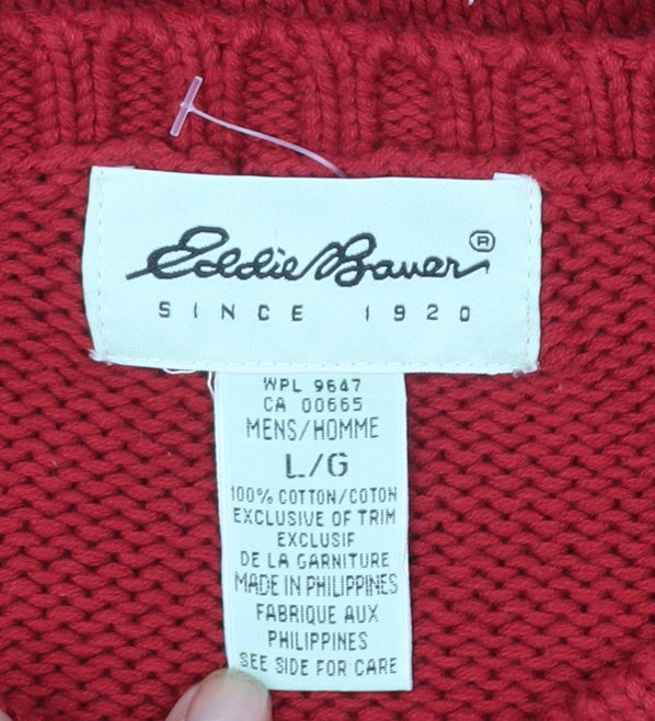 Eddie Bauer Men's Red Cotton Crew Neck Pullover Jumper Size L