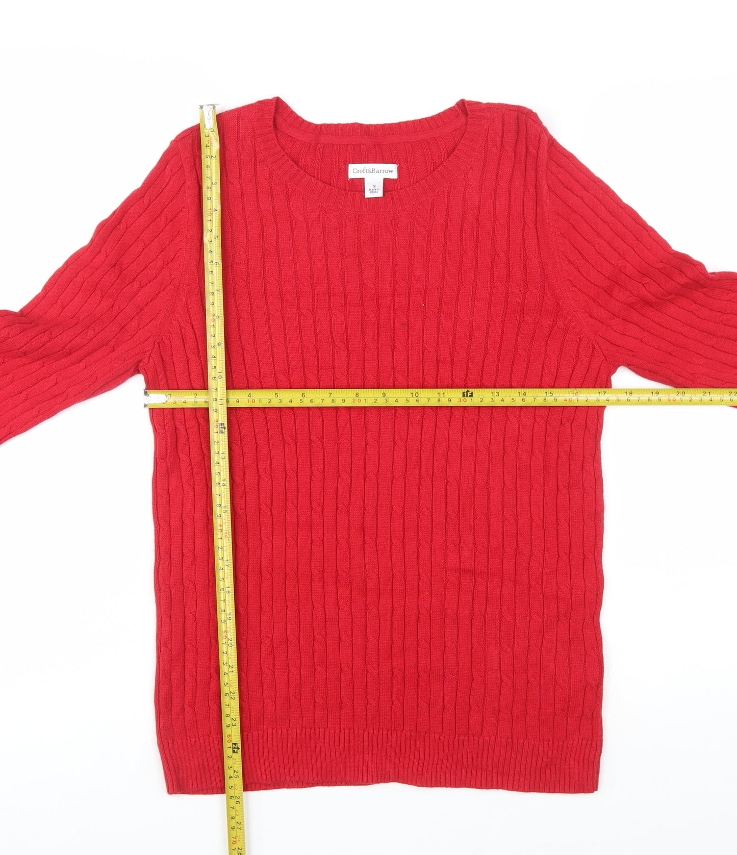 Croft & Barrow Men’s Red Cotton Cable Knit Crew Neck Jumper Size S