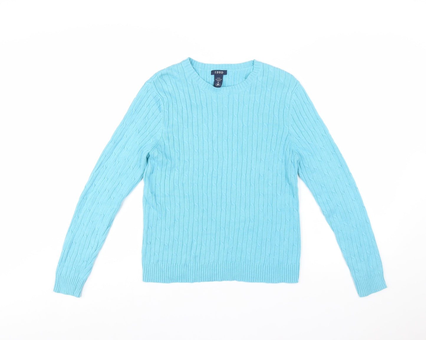 IZOD Womens Blue Cotton Cable Knit Crew Neck Jumper Size M