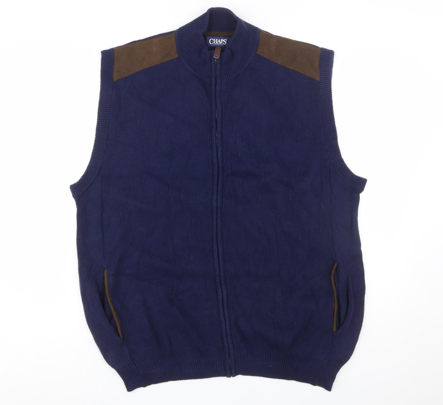 Chaps Men's Blue Cotton Full Zip Sleeveless Knit Vest XL
