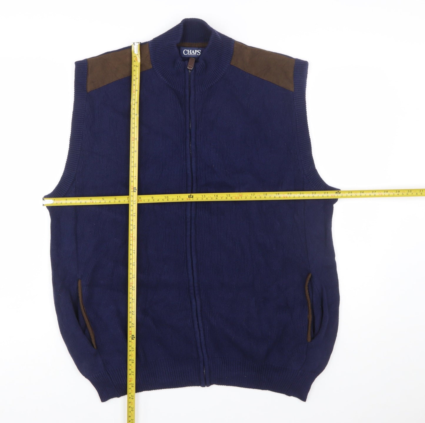 Chaps Men's Blue Cotton Full Zip Sleeveless Knit Vest XL